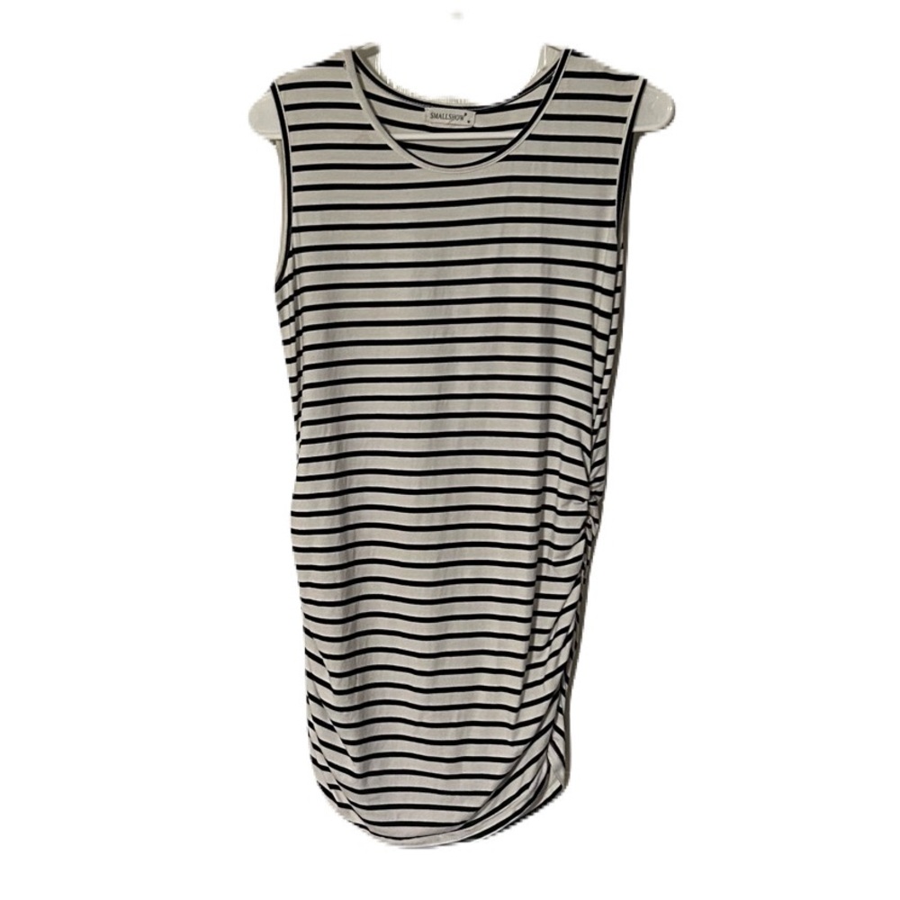Black and White Striped Mini Dress‎ with Ruching